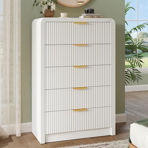 Decofy Fluted 5 Drawers Dresser, 48" Tall Chest of Drawers for Bedroom by Decofy