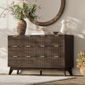 47" Wide Fluted 6 Drawers Dresser for Bedroom,Curved Edge,Walnut by TROJMHome