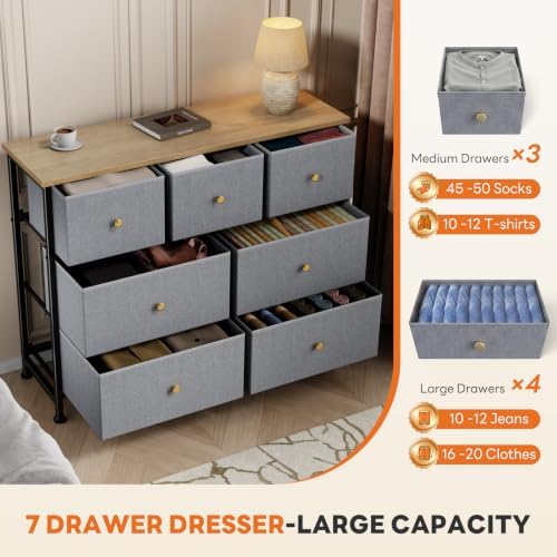 Sweetcrispy 7 Drawer Dresser for Bedroom Storage with Fabric Bins, Blue - Image 5