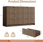 MAISONARIA 6 Drawer Dresser for Bedroom, 55" Wide Modern Chest of Drawers with Gold Metal Handles, Fluted Wood TV Stand for Living Room, Hallway, Walnut - Image 2