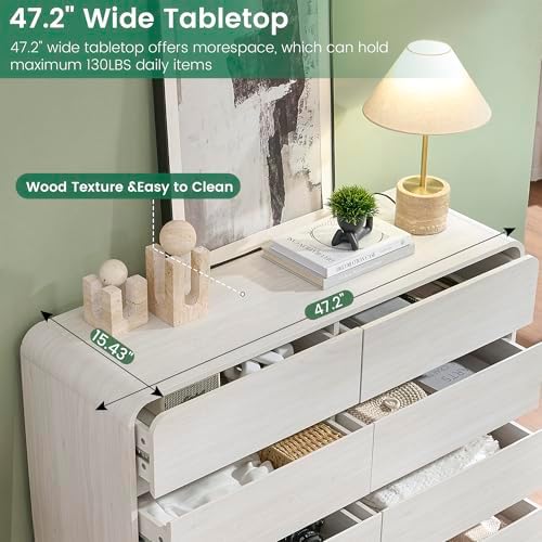 Standifurno 47’’ Wide Dresser with 8 Drawers, White Chest of Drawers with Deep Drawers & Handleless, Wooden Storage Organizer for Bedroom, Living Room, Hallway - Image 5