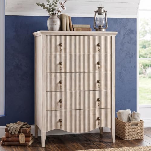 5-Drawer 47" Tall Fluted Dresser, Vertical Chest of Drawers,Nature Oak by FUSUNBAO