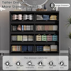 Standifurno Black 8 Drawers Dresser for Bedroom, 48" Wide Wooden Tall Chest of Drawers with Curved Modern Profile Design, Fluted Dresser TV Stand, Wood Closet Clothes Storage Drawer Organizer - Image 7