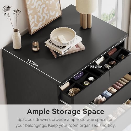 Black Tall 7 Drawer Dresser for Bedroom, Modern Wood Closet Dressers & Chests of Drawers with Jewelry Storage, 23.6" L*15.8" W*47.5" H in Large Vertical Dresser for Bedroom, Living Room, Nursery - Image 4