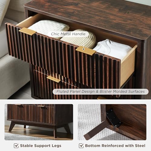T4TREAM 32" Fluted 3 Drawer Dresser for Bedroom, Dark Walnut - Image 6