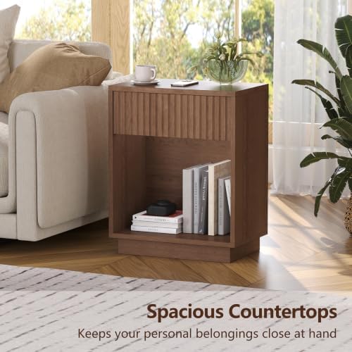Fluted Nightstands Set of 2, Mid Century Bedside End Side Table - Image 5