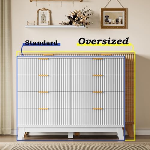 BORNOON Fluted 8 Drawer Tall Dresser, 47.2" Wide Modern Boho Chest of Drawers, Wooden Storage Dresser TV Stand for Bedroom, Living Room, Closet, Hallway, Curved Profile Design - Image 3