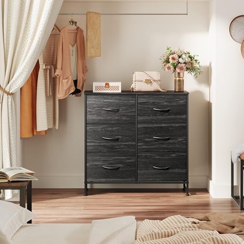 WLIVE Dresser for Bedroom with 6 Drawers, Charcoal Black Wood Grain Print - Image 2