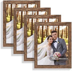 Hongkee 10x13 Picture Frame Set of 4, Made of Real Glass and Rustic Brown Frame, 10 by 13 Photo for Wall or Tabletop - Display Picture 8.5x11 with Mat or 10x13 Without Mat by Hongkee