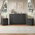 8 Drawer Dresser & 2-Drawer Nightstand Set 3-Piece, Black丨55 Wide Fluted Black Dresser and Night Stand Set of 2 Modern Wood Chest of Drawers Storage Dressers Set for Bedroom by NOVAMAISON
