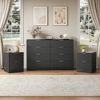 8 Drawer Dresser & 2-Drawer Nightstand Set 3-Piece, Black丨55 Wide Fluted Black Dresser and Night Stand Set of 2 Modern Wood Chest of Drawers Storage Dressers Set for Bedroom by NOVAMAISON