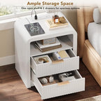 Decofy Fluted 2-Drawer Nightstand with Charging Station, White - Image 4