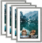 Hongkee 20x28 Picture Frame Set of 4, 20 x 28 Grey Wood Style(Mat 16x24) by Hongkee