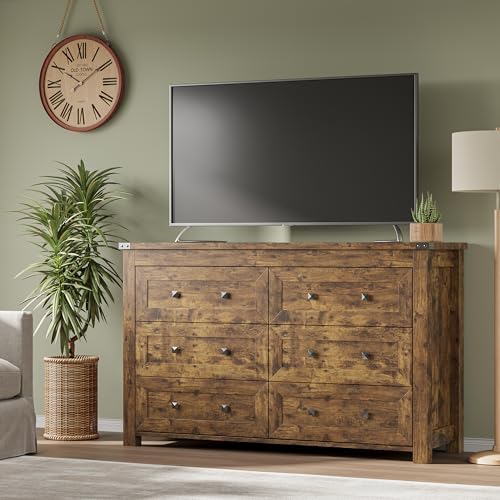 BORNOON 6-Drawer Dresser, Modern Wooden Storage Chest of Drawers, Dresser TV Stand, Wood Drawer Organizer with Metal Handles for Bedroom, Living Room, Hallway - Image 5