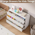 BORNOON Dresser for Bedroom with 6 Drawers, Fluted Chest of Drawers with Round Curved Corner, Hidden Handles, Modern Wood Storage Organizer for Bedroom, Nursery, Living Room - Image 3