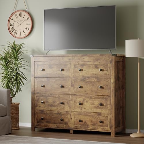 BORNOON Tall 8-Drawer Dresser, Modern Wooden Storage Chest of Drawers, Dresser TV Stand, Wood Drawer Organizer with Metal Handles for Bedroom, Living Room, Hallway - Image 5