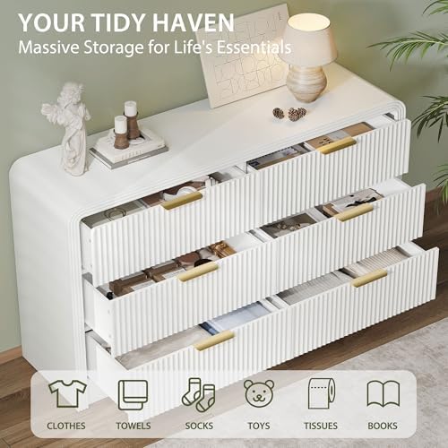 Decofy 55" W Fluted 6-Drawer Dresser for Bedroom, Pure White - Image 3