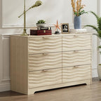 MALOL 48" Wide 6 Drawers Dresser for Bedroom, Coastline Fluted Modern Dresser Drawer with Metal Handle, Storage Chest of TV Stand Organizers Wooden for Living Room, Hallway, Closet, Natural Wood by MALOL