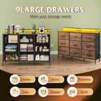 WLIVE Dresser TV Stand 9 Drawers, Fabric Chest LED Lights, Rustic Brown - Image 5