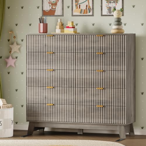 BORNOON 46" Tall Dresser for Bedroom, 10-Drawer Fluted Chest of Drawers, Modern Wood Highboy with Metal Slides and Handles, Anti-Tip Kit, Vertical Clothes Storage Organizer for Apartment, Closet - Image 6