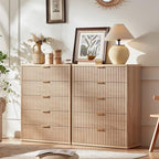LEYAOYAO Fluted 5 Drawers Dresser for Bedroom, 41" Tall Modern Chest of Drawers with Metal Handle, Curved Profile Design,Natural Wood Drawer Organizer for Bedroom, Living Room, Hallway, Entryway - Image 3