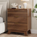 Xixini Fluted Nightstand with 3 Drawers, 24" Wide Side Table, Walnut by Xixini