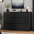 Jocoevol 6 Drawer Fluted Dresser, Modern Chest of Drawers for Bedroom with Hidden Handles, Wood Storage Organizer Cabinet for Living Room & Entryway, Black (15.7" D x 47.3" W x 31.6" H) by JOCOEVOL
