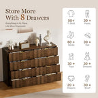 Furniway Walnut Dresser for Bedroom, Modern Dresser with 8 Drawers and Smooth Slides, Wide Chest of Drawers with Golden Handles for Bedroom, Closet, 15.7" D x 55" W x 37.4" H - Image 5