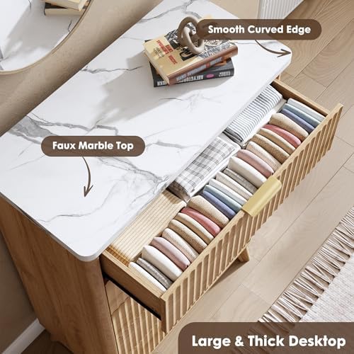 GarveeHome Fluted Dresser for Bedroom with 5 Deep Drawers, Natural Oak - Image 6
