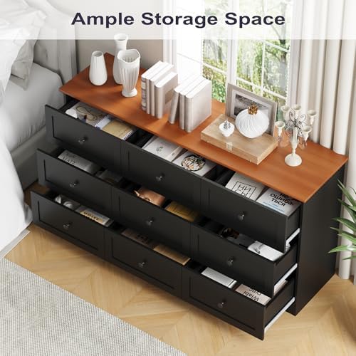 Furnify 9 Drawer Dresser, 59" Wide Dresser for Bedroom, Black - Image 3