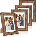 Hongkee 5x7 Picture Frame Set of 4, Made of Real Glass and Rustic Brown Wooden Frame, 5 by 7 Photo for Wall or Tabletop - Display Picture 4x6 with Mat or 5x7 Without Mat by Hongkee