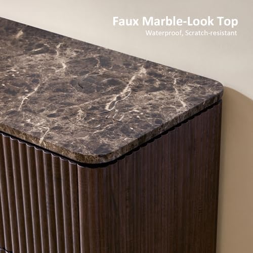 54" W Fluted 6 Drawer Bedroom Dresser, with Faux Marble Top,Dark Oak - Image 4