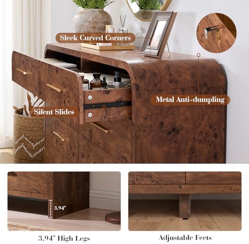 Curved Drawer Dresser for Bedroom with 8 Drawers, 54'' Wide Chest of Drawer - Image 5