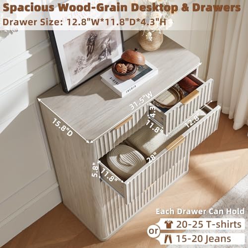 LEYAOYAO Fluted 6 Drawers Dresser for Bedroom, 42" Tall Modern Chest of Drawers with Metal Handle, Curved Profile Design,Light Grey Wood Drawer Organizer for Bedroom, Living Room, Hallway, Entryway - Image 5