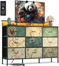 WLIVE Dresser TV Stand 9-Drawer, Fabric Chest of Drawers LED Lights, Floral by WLIVE