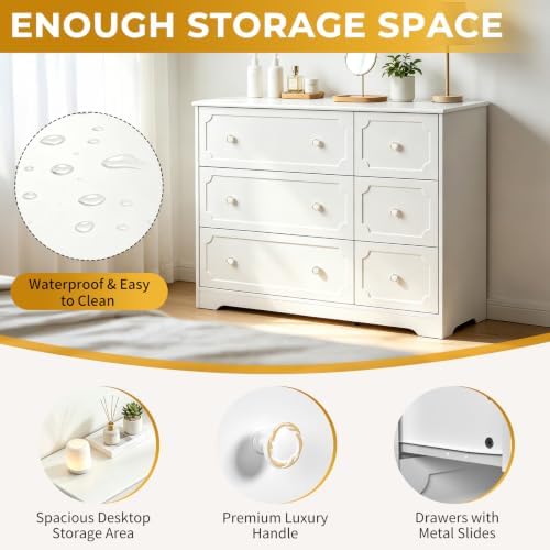 Karl home 6 Drawers White Dresser, Tall Wood Chest for Bedroom - Image 4