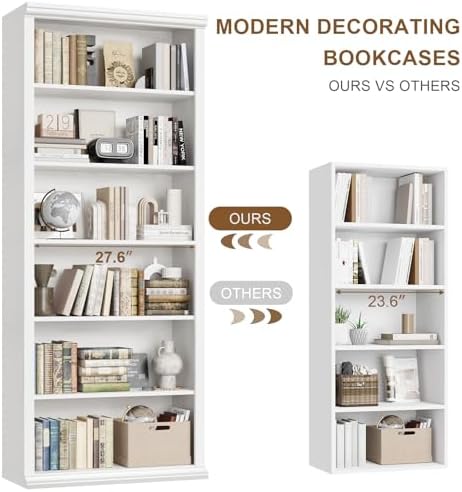 Rresyet Bookcase and Bookshelves, 28" W Tall Bookshelf, White - Image 4