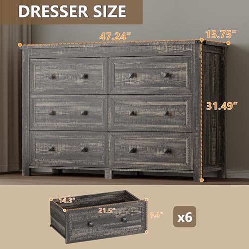 BORNOON 6-Drawer Dresser, Modern Wooden Storage Chest of Drawers, Dresser TV Stand, Wood Drawer Organizer with Metal Handles for Bedroom, Living Room, Hallway - Image 2