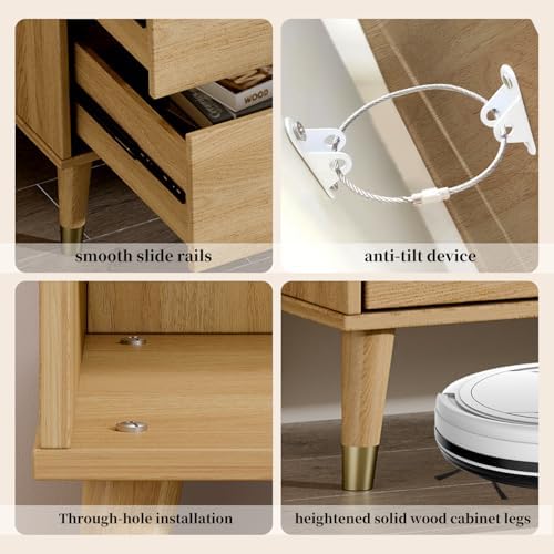 Chrangmay 6 Drawer Dresser,47.24" Wide Mid Century Chest of Drawers,Wooden Bedroom Drawer Dresser with 9 Storage Drawers for Bedroom,Living Room,with Anti-Tipping Device,Oak - Image 4