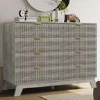 HUANLEGO 48" W Tall Fluted Dresser for Bedroom with 8 Drawer, Grey by HUANLEGO