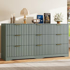 Fluted 9 Drawers Dresser for Bedroom, 63" Wide Wood Dressers, Green by METOTI