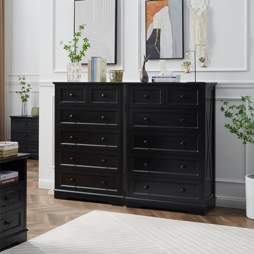 Farmhouse 6 Drawers Dresser Chests for Bedroom, Black 6 Chest of Drawers - Image 7