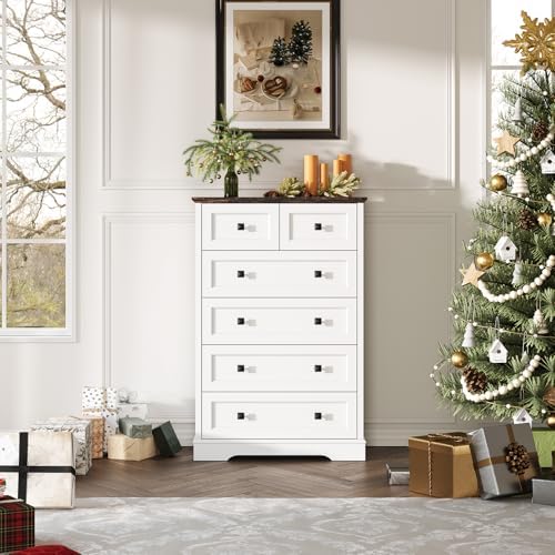 Farmhouse 6 Drawers Dresser Chests for Bedroom, White 6 Chest of Drawers - Image 3