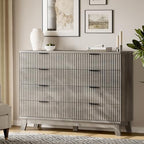 Xixini Fluted Dresser with 8 Drawers, 54" Wide Wood Chest of Drawers with Metal Handle, Wooden Dresser TV Stand, Modern Closet Clothes Storage Organizer for Bedroom, Living Room, Hallway, Light Grey - Image 3