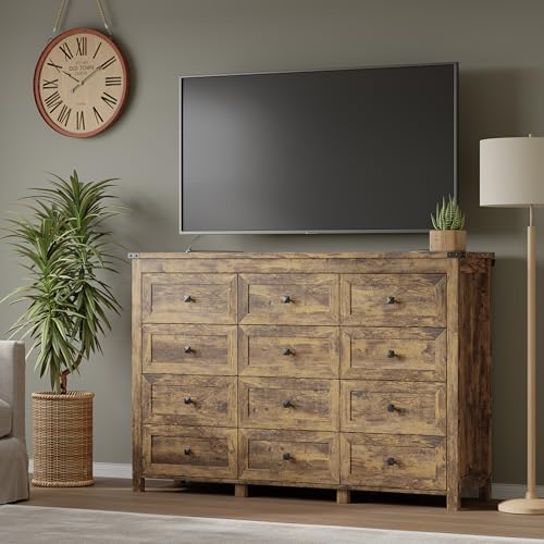 BORNOON 12-Drawer Dresser, Modern Wooden Storage Chest of Drawers, Dresser TV Stand, Wood Drawer Organizer with Metal Handles for Bedroom, Living Room, Hallway - Image 5
