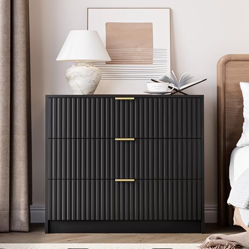 MAISONARIA Black Fluted Dresser for Bedroom, 32 Inch Wide Nightstand with Large Drawer, 3 Drawer End Table for Bedroom, Living Rooms, Offices, and Entryways - Image 7