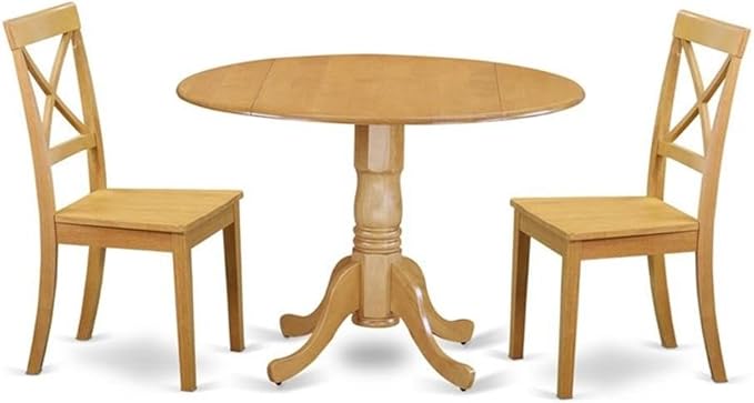 East West Furniture DLBO3-OAK-W 3 Piece Dining Set Contains a Round Dining Room by EastWestFurniture