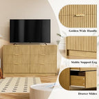 Furniway Mid Century Modern Dresser for Bedroom, 6 Drawer Wood Dresser with Fluted Front, 55.1" Wide Chest of Drawers for Living Room, Hallway, Natural Oak - Image 3