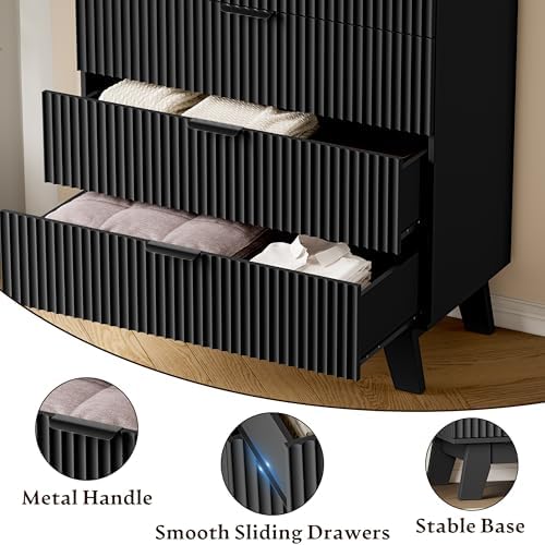 BORNOON 39" Tall Dresser for Bedroom, 4-Drawer Fluted Chest of Drawers, Modern Wood Highboy with Deep Storage, Metal Slides & Handles, Anti-Tip Kit, Vertical Clothes Organizer for Apartment, Nursery - Image 5