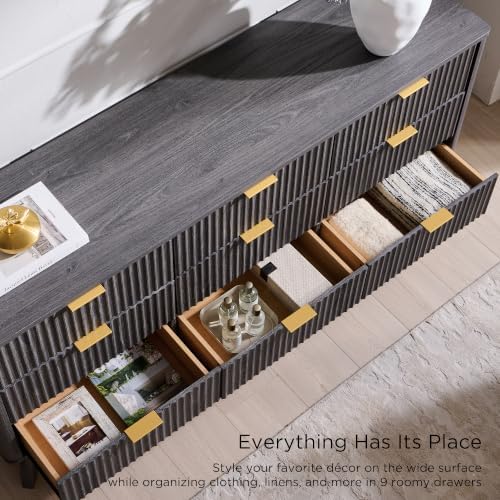 T4TREAM 63" Wide Fluted 9 Drawer Dresser for Bedroom, Dark Alder - Image 6